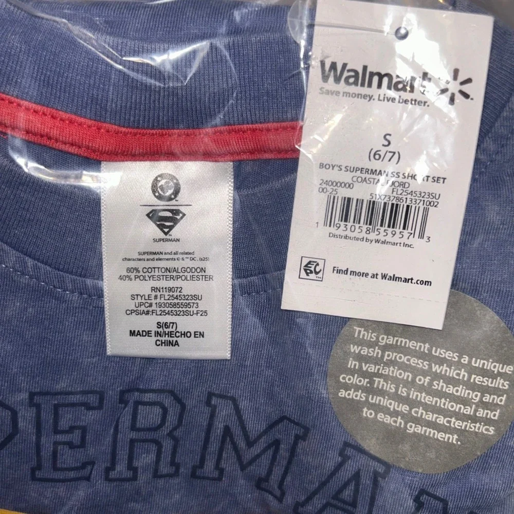 Superman Boys Blue Acid Wash Graphic T-Shirt and Gray Shorts Set Size Sm 6/7 NWT
